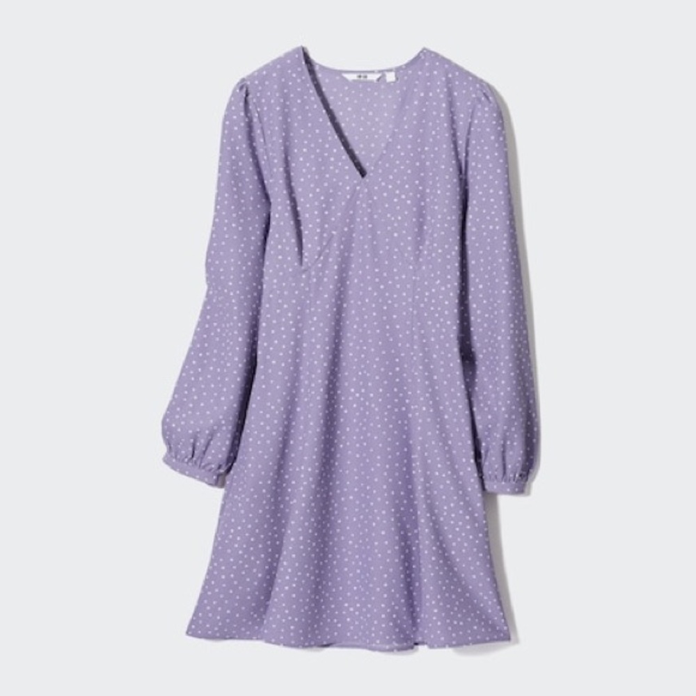 UNIQLO Printed V-Neck Long-Sleeve Mini Dress